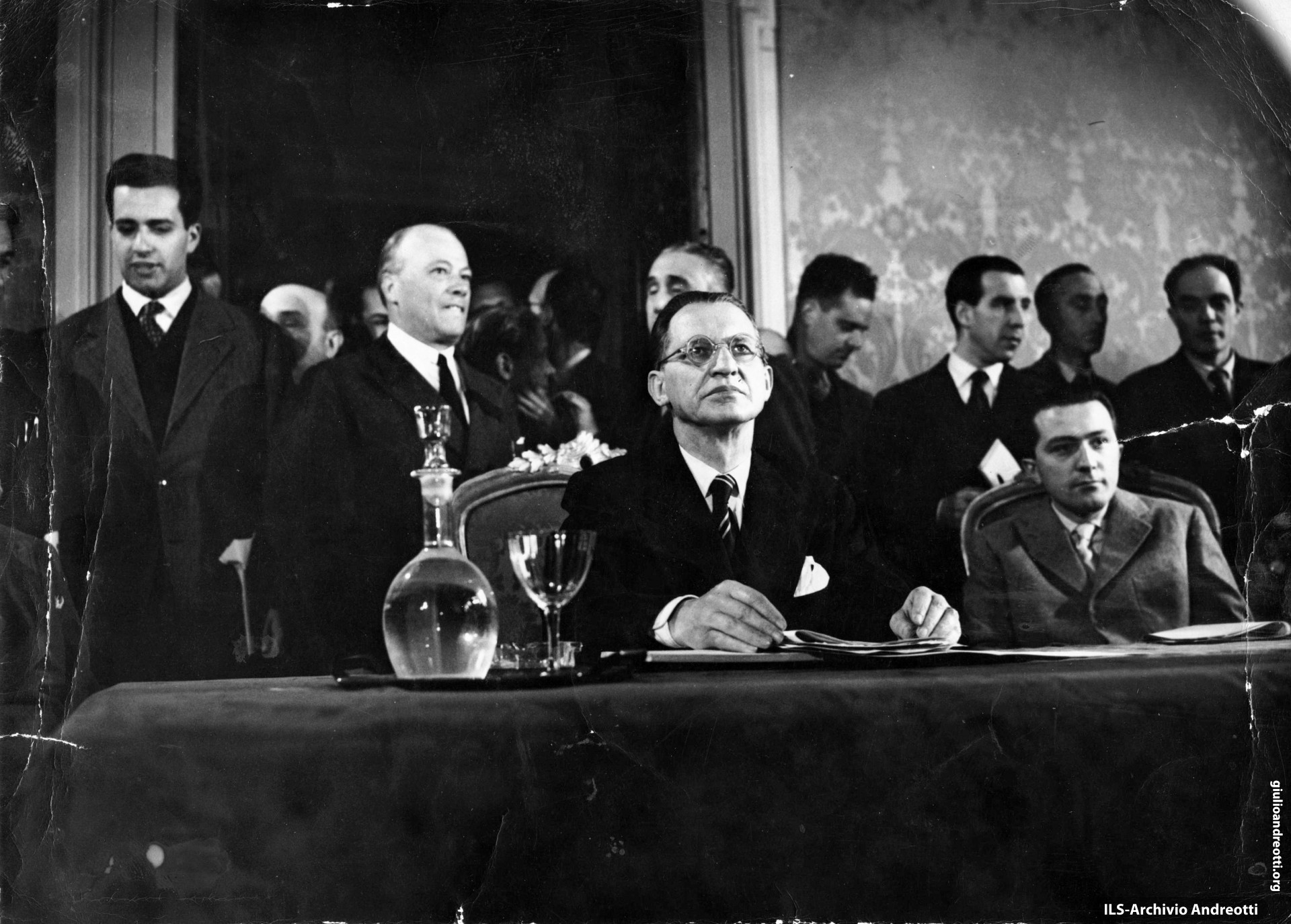 22 aprile 1948. Conferenza stampa di De Gasperi alla Stampa Estera.