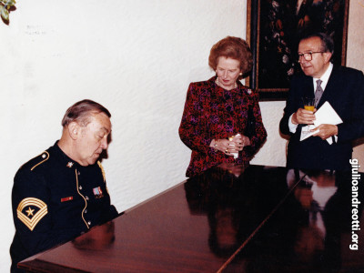 Houston, giugno 1990. Andreotti e Margaret Thatcher durante il G7