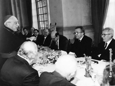 18 febbraio 1984. Pranzo a Villa Madama in occasione del nuovo concordato. Parla il cardinale Casaroli
