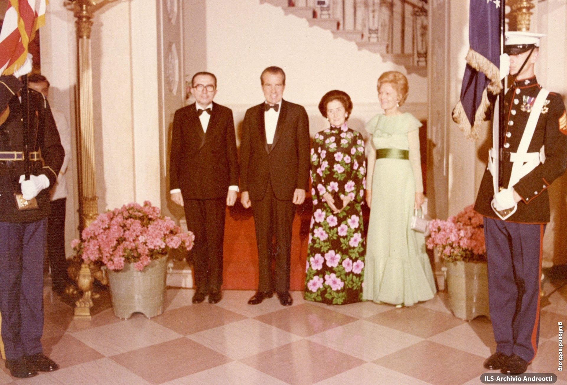 Visita di Andreotti in USA nell'aprile 1973. Cerimonia con Nixon alla Casa Bianca.