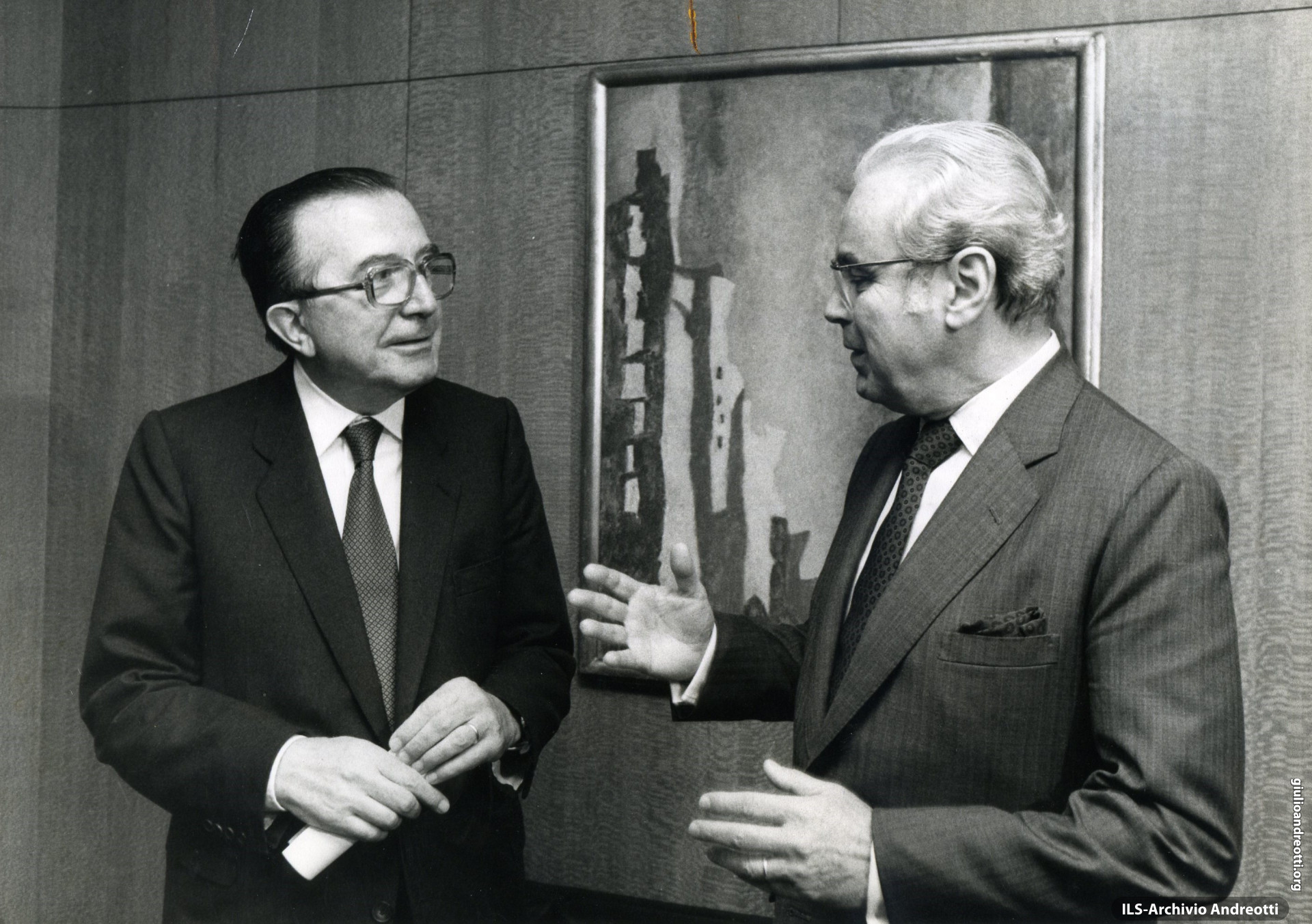 New York. Il 24 settembre 1985 Andreotti incontra il Segretario generale dell'ONU, Javier Perez de Cuellar, durante i lavori dell'Assemblea Generale.