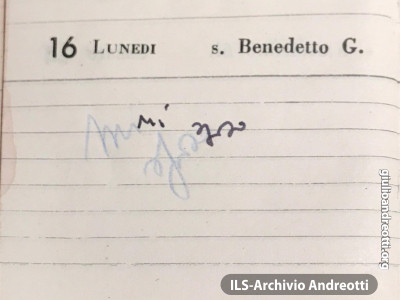 La più che sintetica annotazione con la quale Andreotti segnò nell’agenda del 1945 la data del suo matrimonio, il 16 aprile.