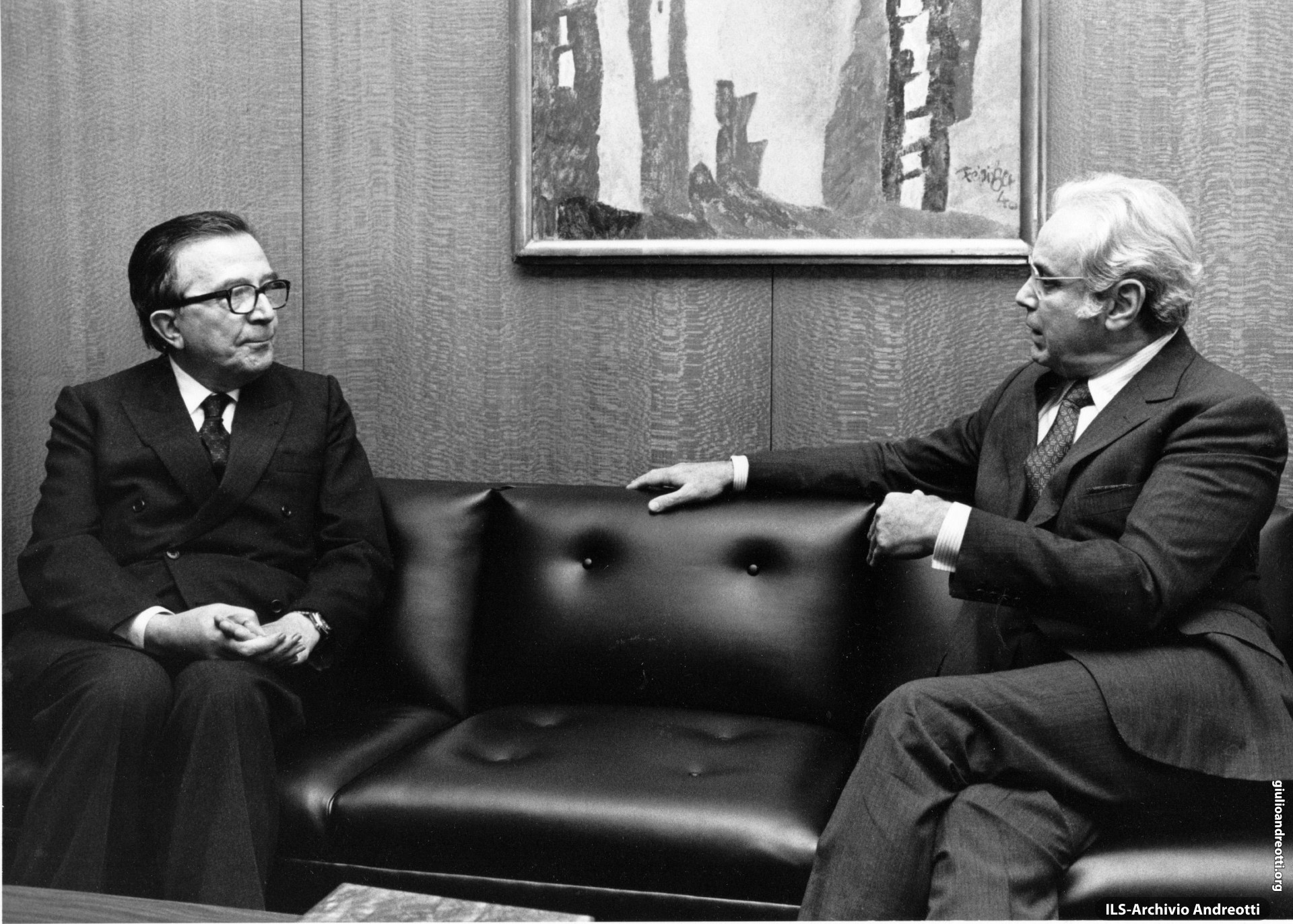 1 ottobre 1984. Colloquio di Andreotti con il Segretario generale dell’ONU, Perez de Cuellar, a margine dei lavori dell’Assemblea Generale delle Nazioni Unite.